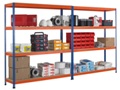 Weitspannregal Z1, blau, orange beschichtet, 2438x2450x469 mm,  mit Spanplattenauflage 